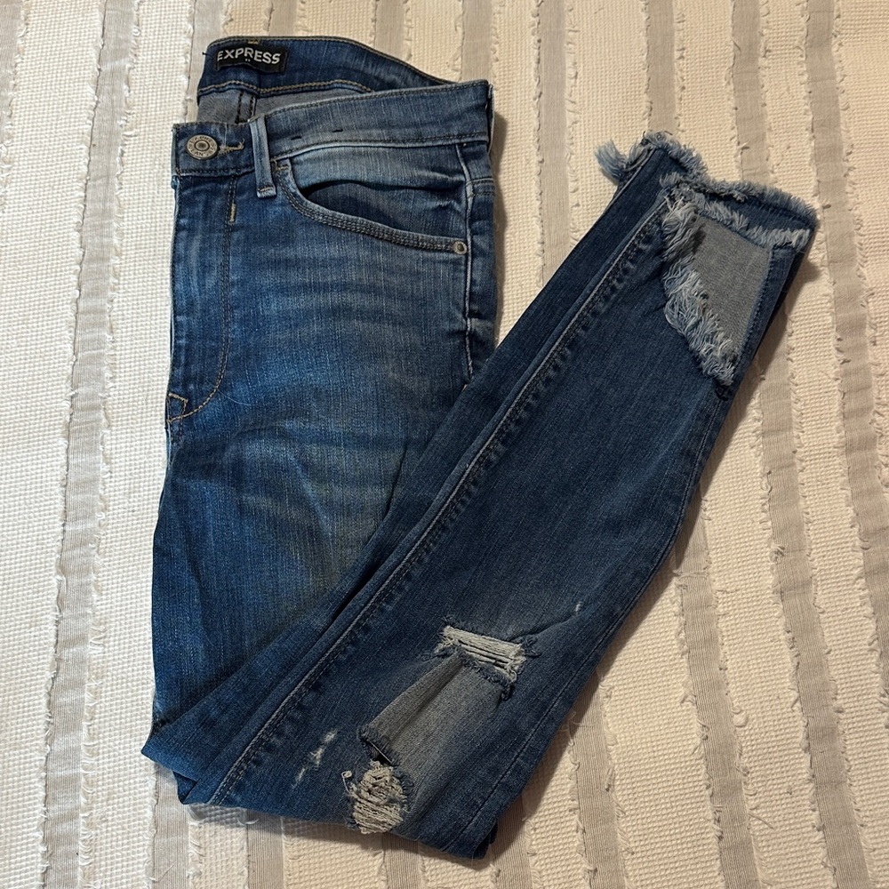 Express Women's Indigo Distressed Skinny Jeans